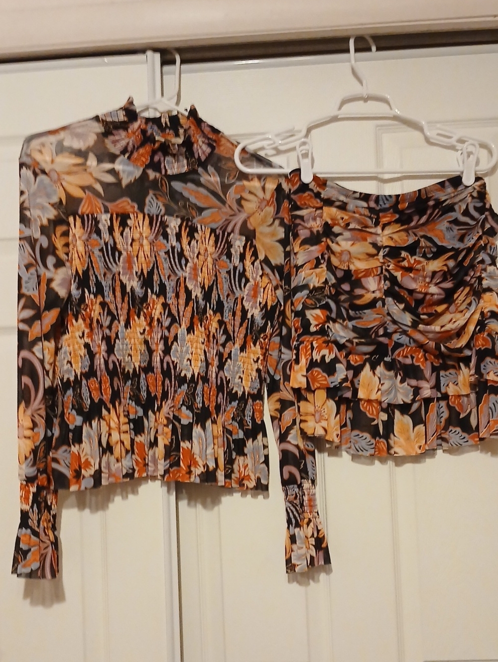 Chelsea and Violet Sheer Shiirt and Tiered Ruffle Skirt Set